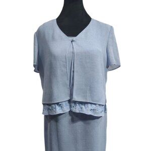 Plaza South Petite Blue 2 Piece Dress and Short Sleeve Cardigan Women's Size 6